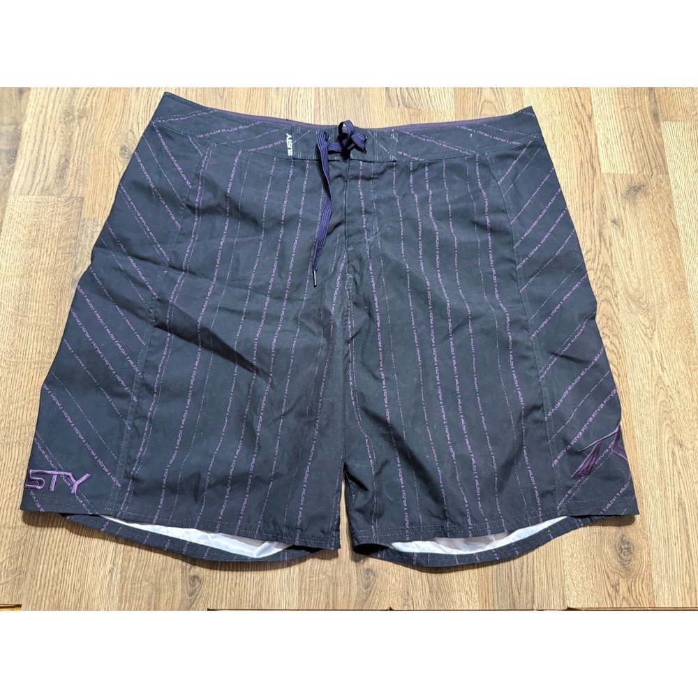 Rusty Board Shorts Mens 40 Black Purple Surf Swim Trunks Excellent